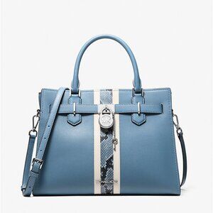 MICHAELKORS Hamilton Medium Leather and Snake Embossed Stripe Satchel NIP
